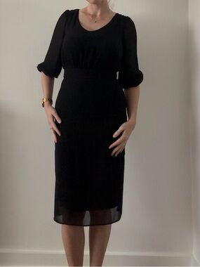 NAF NAF Black Midi Dress with Puff Sleeves